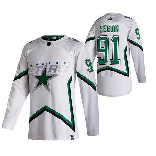 Men Dallas Stars 91 Seguin White NHL 2021 Reverse Retro jersey